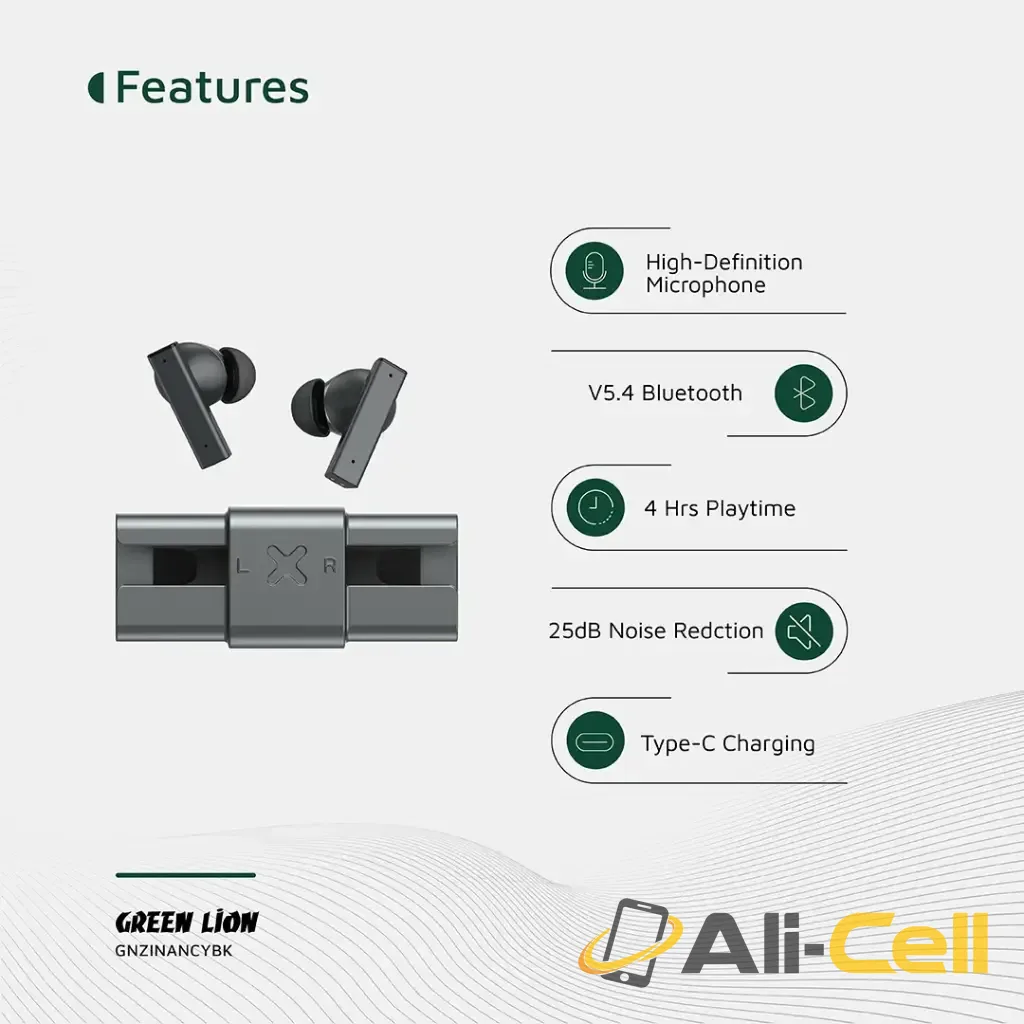 Green Lion ZINC Y Metal Earbuds TWS with ANC - Black — 3