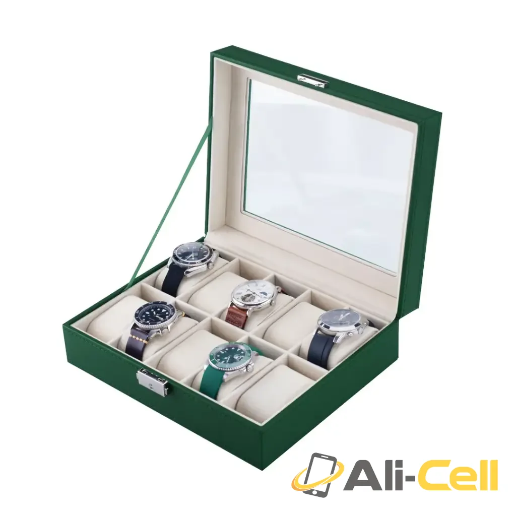Green Lion classic Watch Box 10 slots with Glass - Green