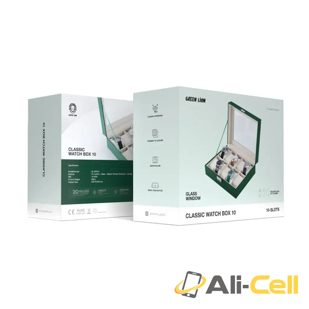 Green Lion classic Watch Box 10 slots with Glass - Green — 2
