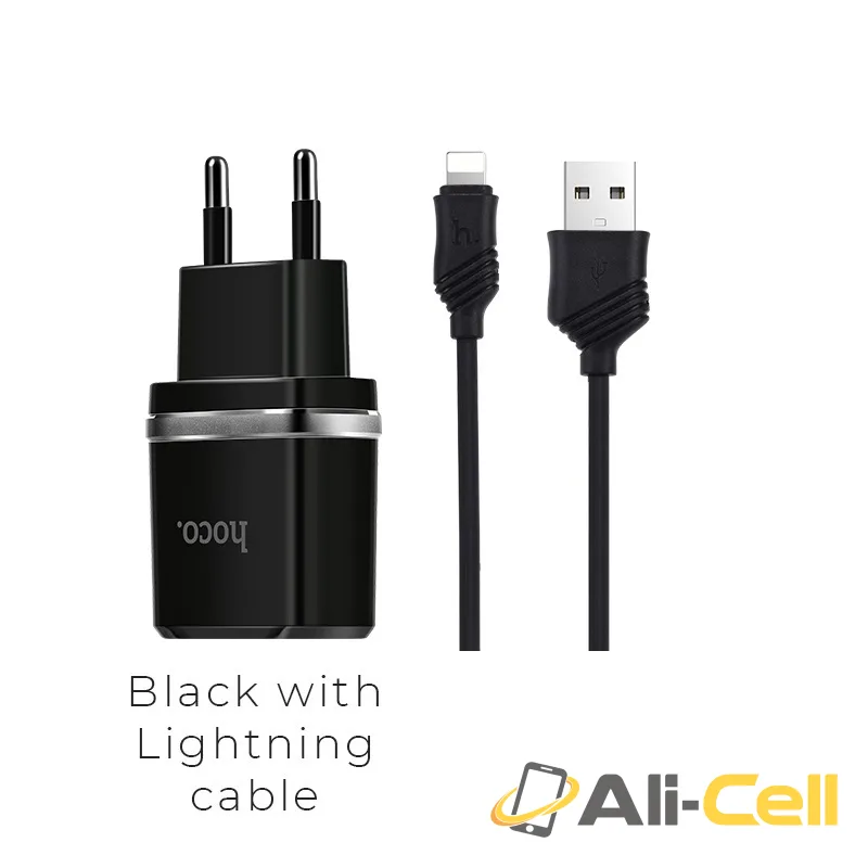 Wall charger “C12 Smart” EU plug double USB charging adapter (Set With Lightning Cable)