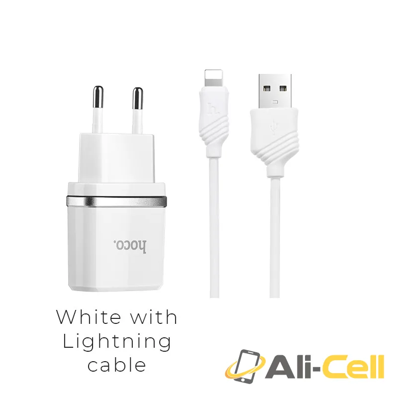 Wall charger “C12 Smart” EU plug double USB charging adapter (Set With Lightning Cable)