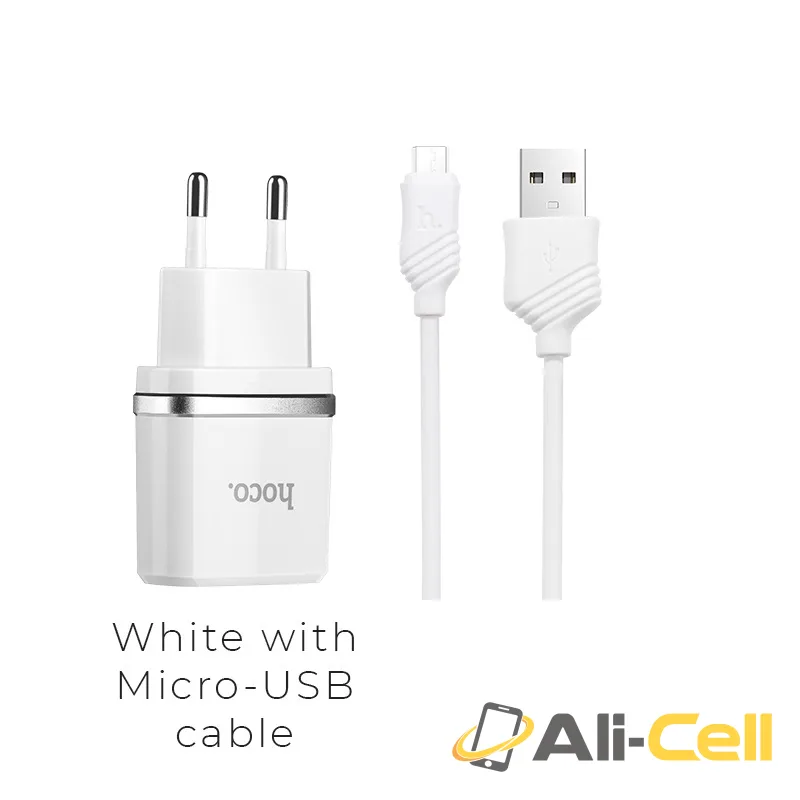 Wall charger “C12 Smart” EU plug double USB charging adapter (Set With Micro Usb Cable)