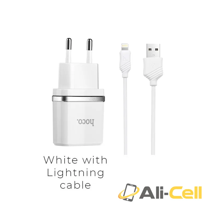 Wall charger “C11 Smart” EU plug single USB charging adapter (Set With Lightning Cable)