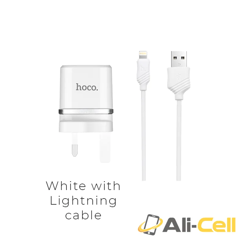 Wall charger “C12B Smart” UK plug dual USB charging adapter (Set With Lightning Cable)