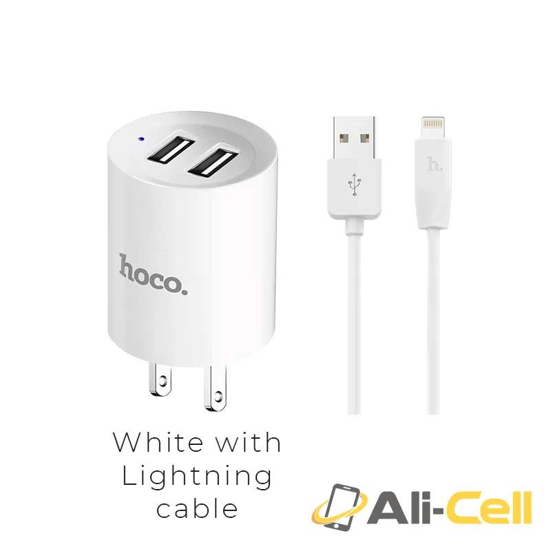 Wall charger “C14 Elite” US plug dual USB LED indicator (Set With Lightning Cable)
