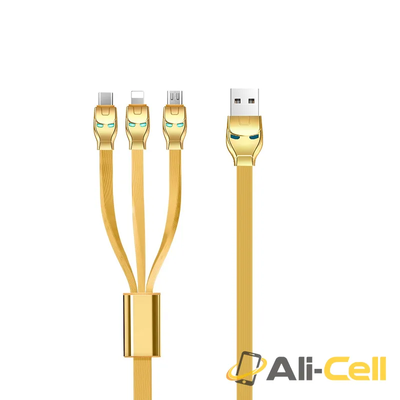 Cable «U14 Steel man 3in1» charging Lightning Micro USB Type C (1.3m) — 3