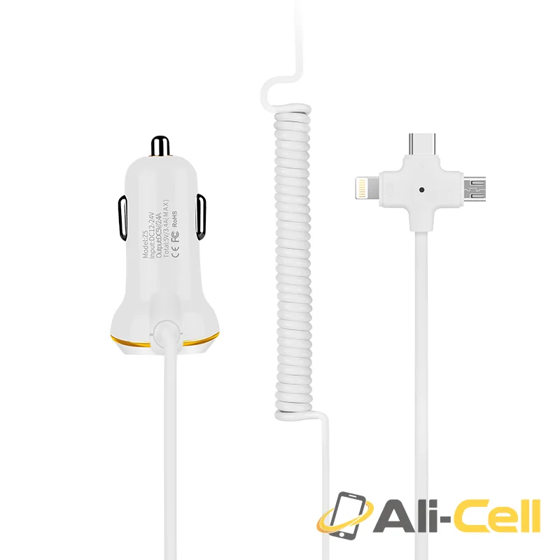 Car charger “Z5” single USB built-in 3 in 1 charging cable — 2
