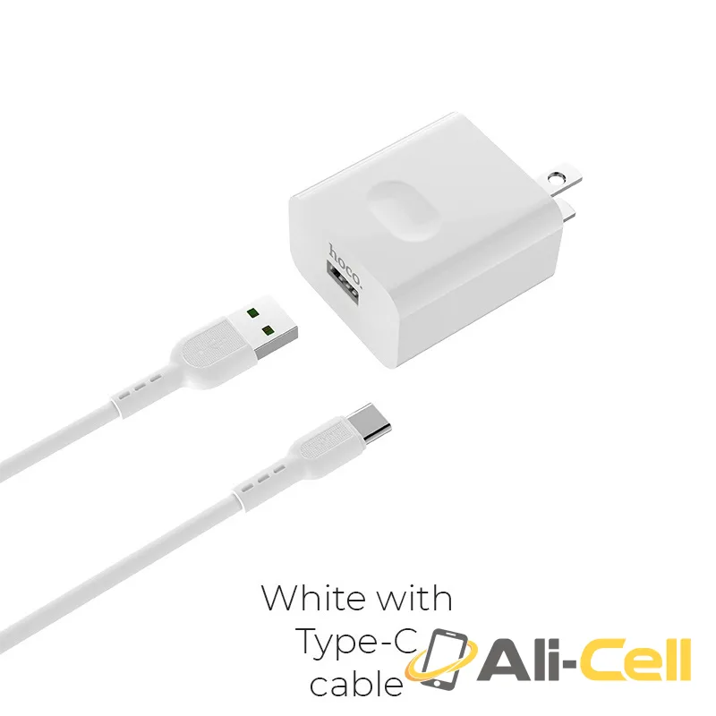 Wall charger “C65 Warwick” single USB port US set with cable (Set With Type C Cable)