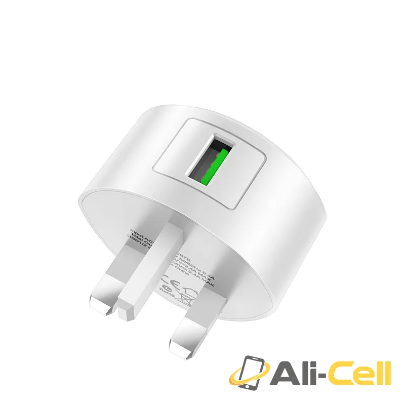 Wall charger “C68B Shell” single USB port QC3.0 UK (C68b White) — 3