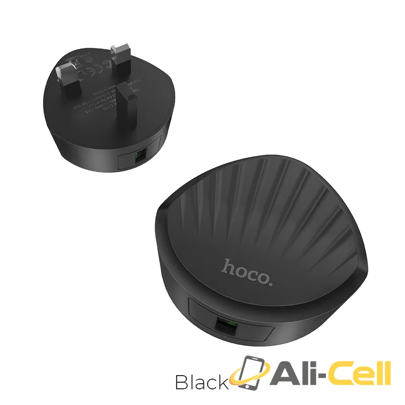 Wall charger “C68B Shell” single USB port QC3.0 UK (C68b Black)