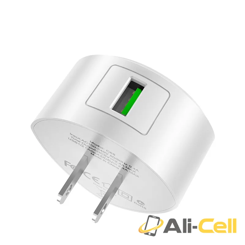 Wall charger “C68 Shell” single USB port QC3.0 US (C68 White) — 3