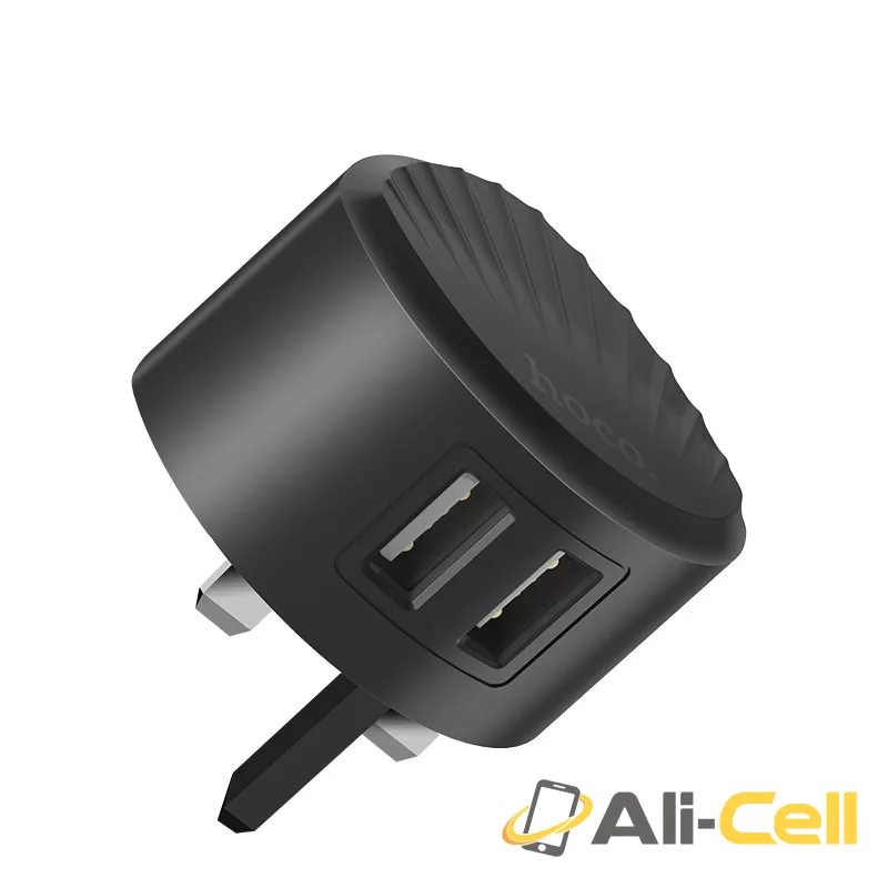 Wall charger “C67B Shell” dual USB port UK (C67b Black) — 2