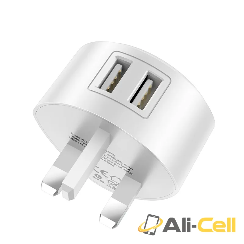 Wall charger “C67B Shell” dual USB port UK (C67b Black) — 3
