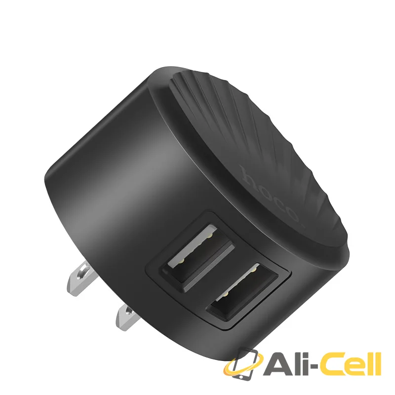 Wall charger “C67 Shell” dual USB port US (C67 Black) — 2