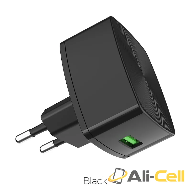 Wall charger “C70A Cutting-edge” single port QC3.0 EU set with cable (C70a Black)