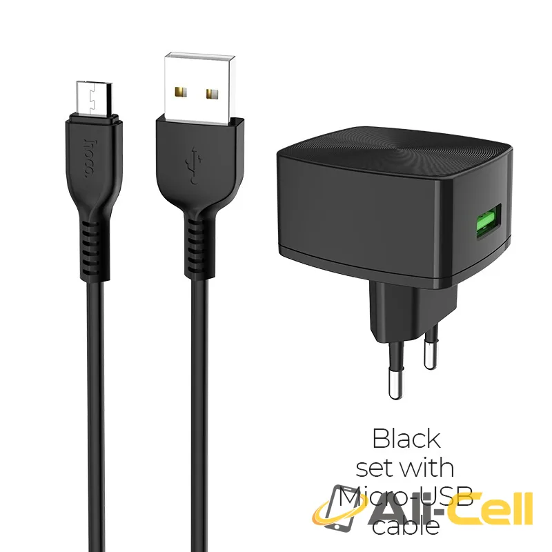 Wall charger “C70A Cutting-edge” single port QC3.0 EU set with cable (C70a Micro Usb Black, Set With Micro Usb Cable)