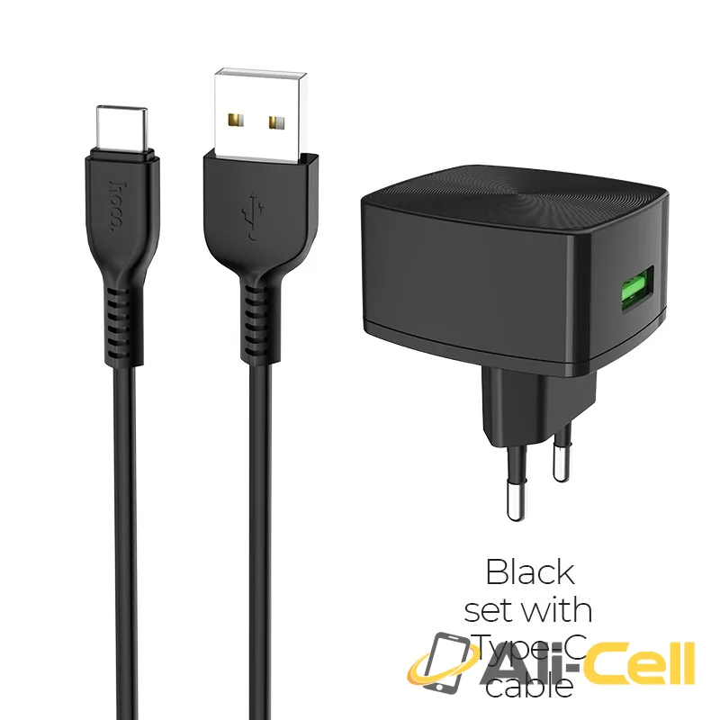 Wall charger “C70A Cutting-edge” single port QC3.0 EU set with cable (C70a Type C Black, Set With Type C Cable)