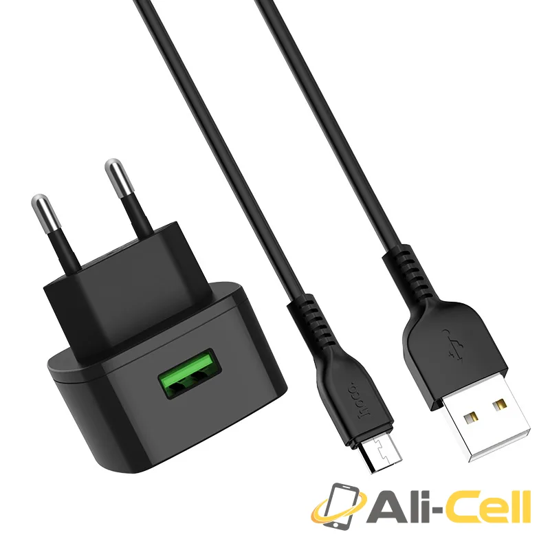 Wall charger “C70A Cutting-edge” single port QC3.0 EU set with cable (C70a Type C Black, Set With Type C Cable) — 3