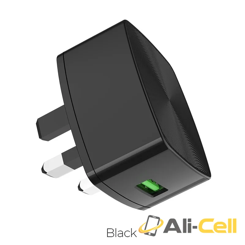 Wall charger “C70B Cutting-edge” single port QC3.0 UK set with cable (C70b Black)