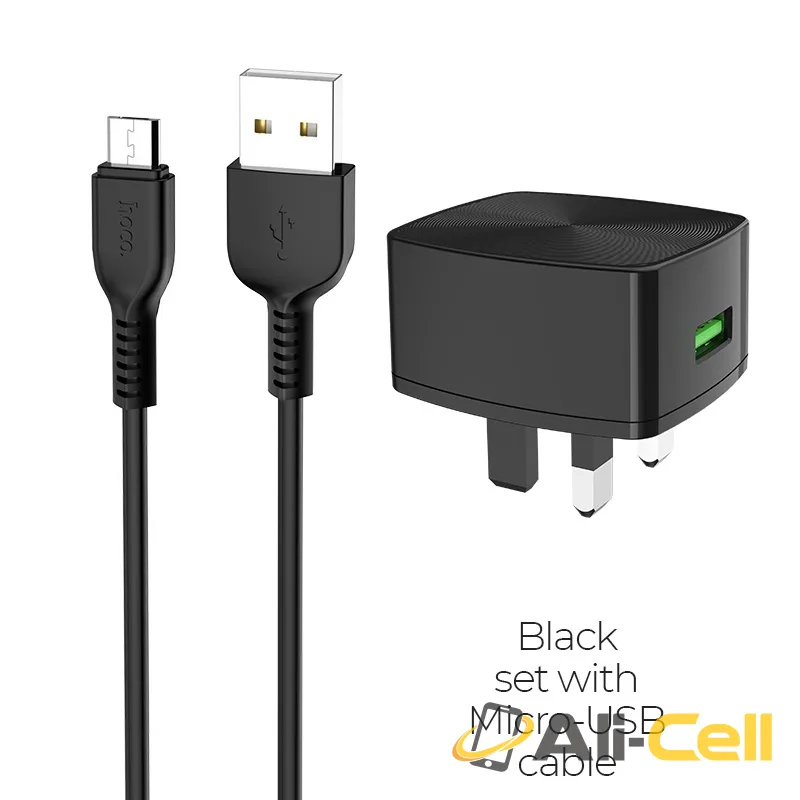 Wall charger “C70B Cutting-edge” single port QC3.0 UK set with cable (C70b Micro Usb Black, Set With Micro Usb Cable)