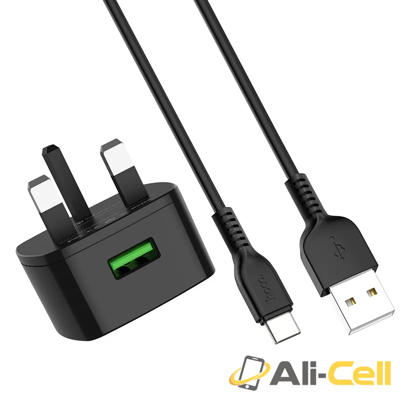 Wall charger “C70B Cutting-edge” single port QC3.0 UK set with cable (C70b Type C Black, Set With Type C Cable) — 3