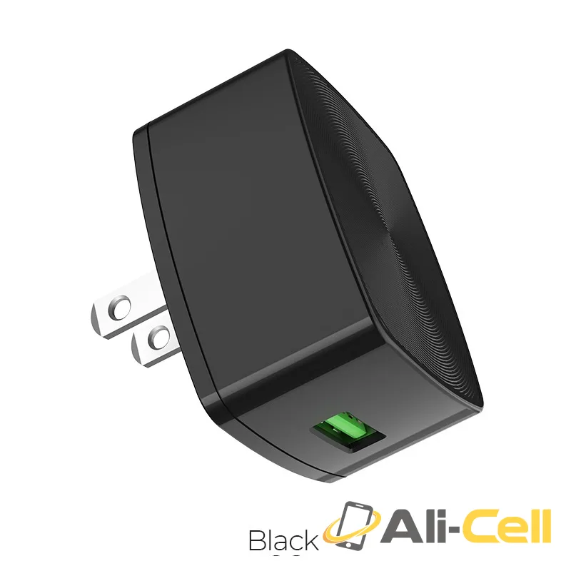 Wall charger “C70 Cutting-edge” single USB port QC3.0 US set with cable (C70 Black)