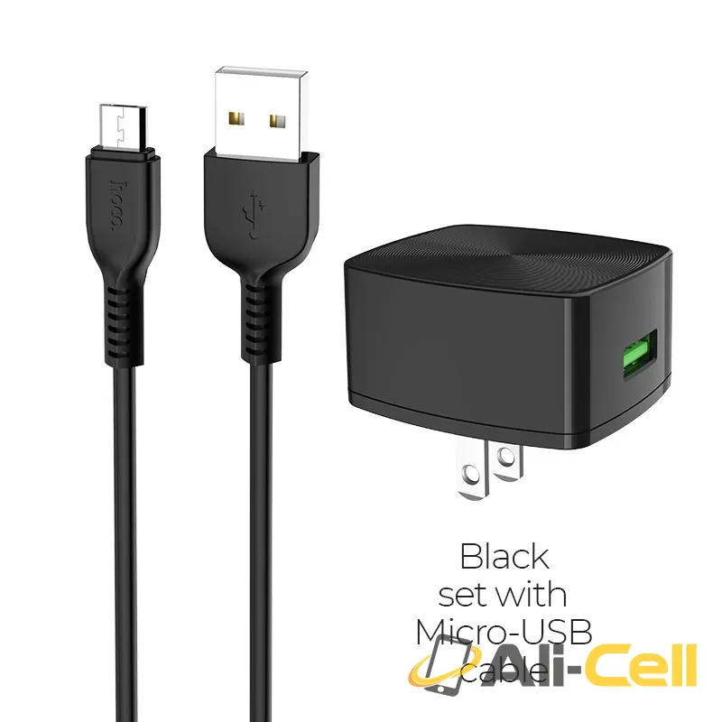 Wall charger “C70 Cutting-edge” single USB port QC3.0 US set with cable (C70 Micro Usb Black, Set With Micro Usb Cable)