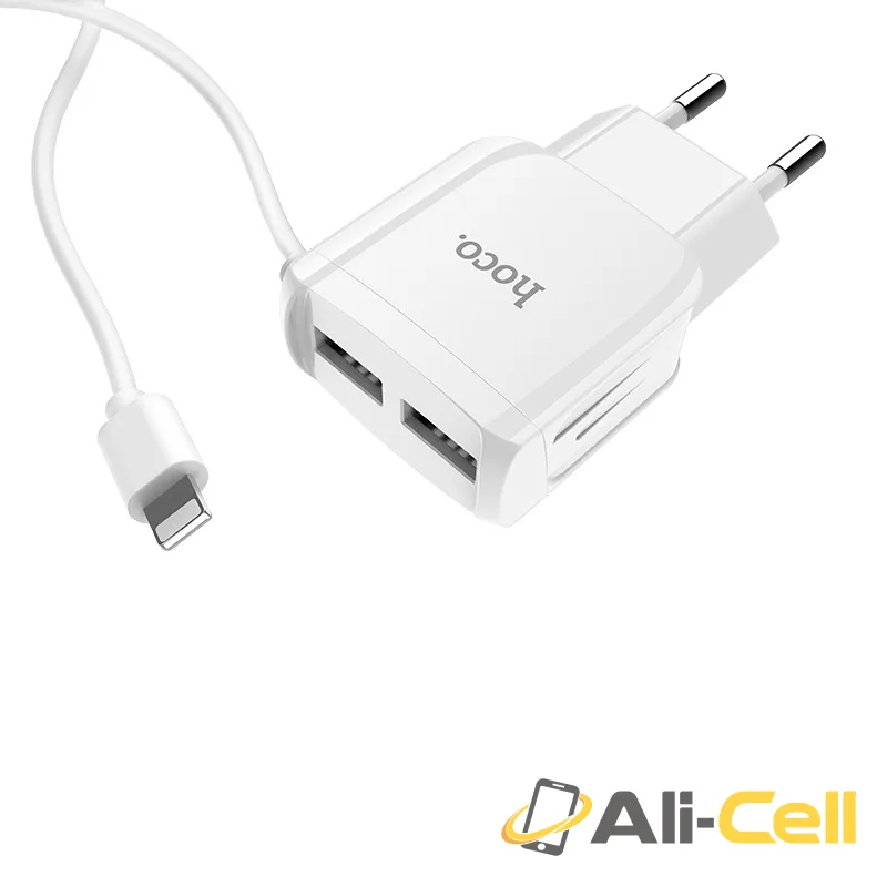 Wall charger “C59A Mega joy” dual USB port EU with built-in wire (C59a Lightning White, Built In Lightning Wire) — 3