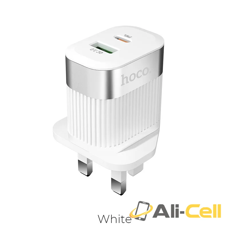 Wall charger “C58B Prominent” USB QC3.0 & Type-C PD UK (C58b White)