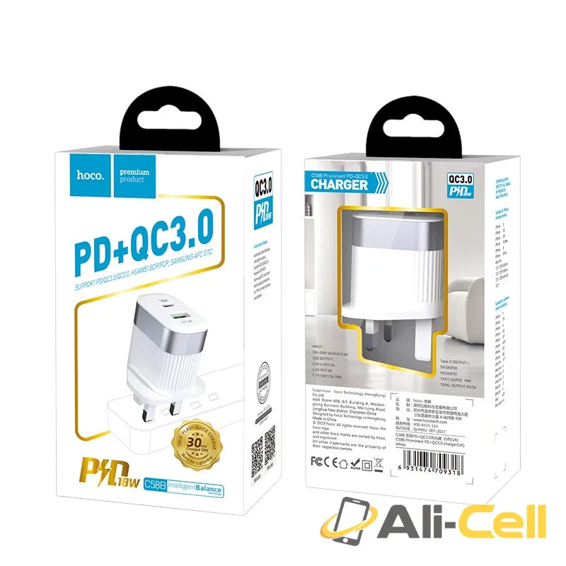 Wall charger “C58B Prominent” USB QC3.0 & Type-C PD UK (C58b White) — 7