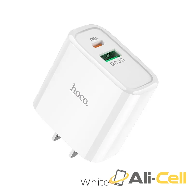 Wall charger “C57 Speed charger” USB QC3.0 & Type-C PD set with cable US (C57 White, Single)