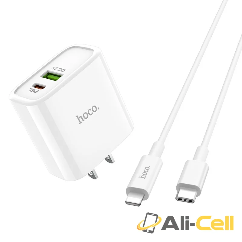 Wall charger “C57 Speed charger” USB QC3.0 & Type-C PD set with cable US (C57 White, Single) — 2