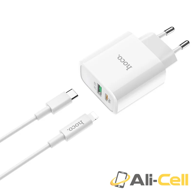 Wall charger “C57A Speed charger”USB QC3.0 & Type-C PD set with cable EU (C57a White, Single) — 3