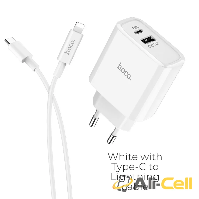 Wall charger “C57A Speed charger”USB QC3.0 & Type-C PD set with cable EU (C57a Type C Lightning White, Set With Type C To Lightning Cable)
