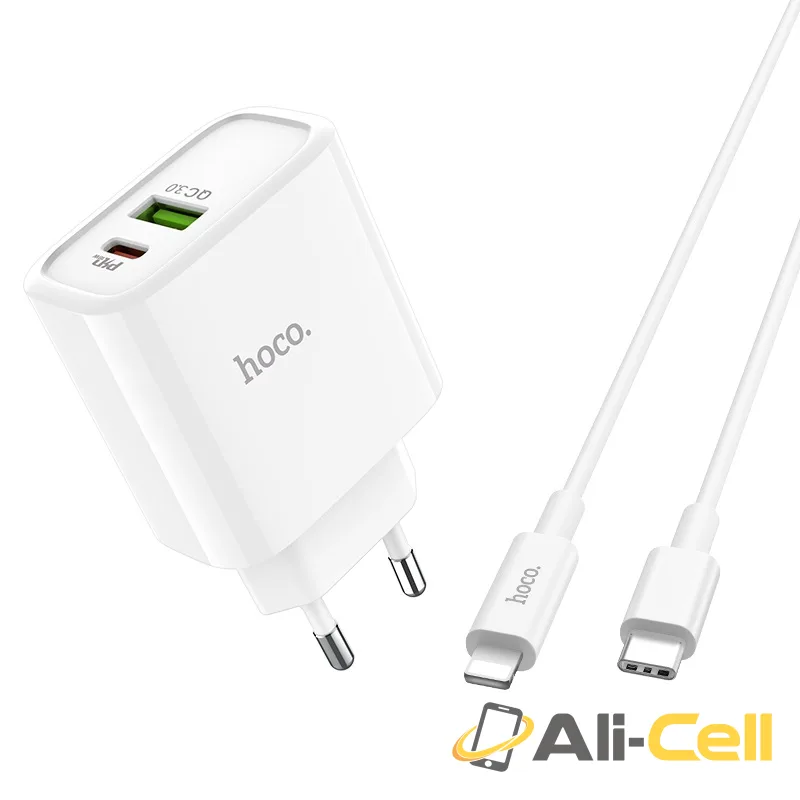 Wall charger “C57A Speed charger”USB QC3.0 & Type-C PD set with cable EU (C57a Type C Lightning White, Set With Type C To Lightning Cable) — 2