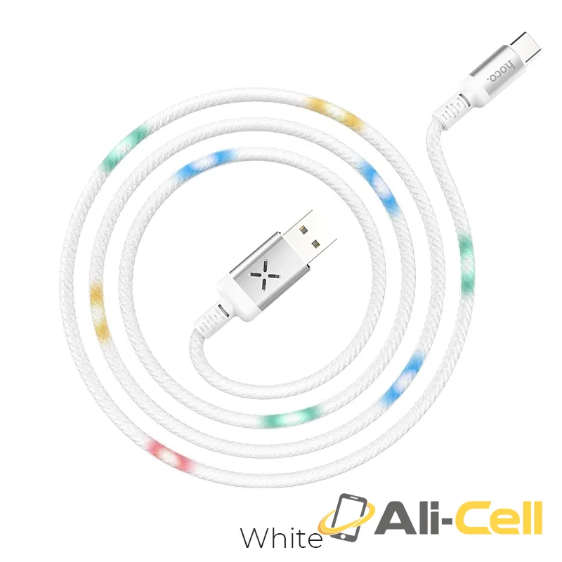 Cable USB to Type-C “U63 Spirit” charging data sync with backlight (U63 Type C White, 1.2m)