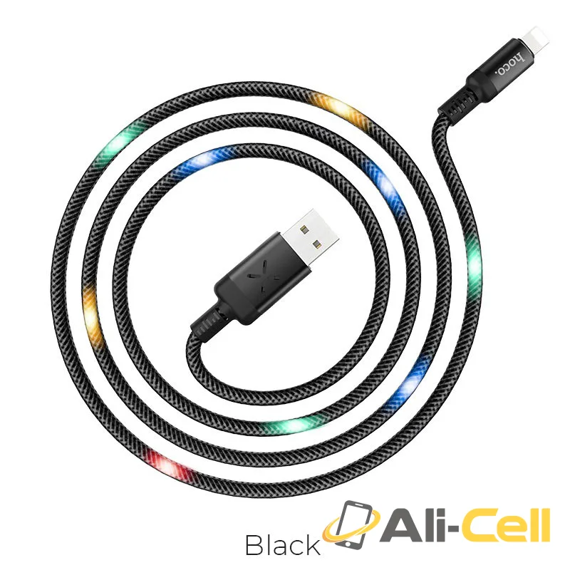 Cable USB to Lightning “U63 Spirit” charging data sync with backlight (U63 Lightning Black, 1.2m)