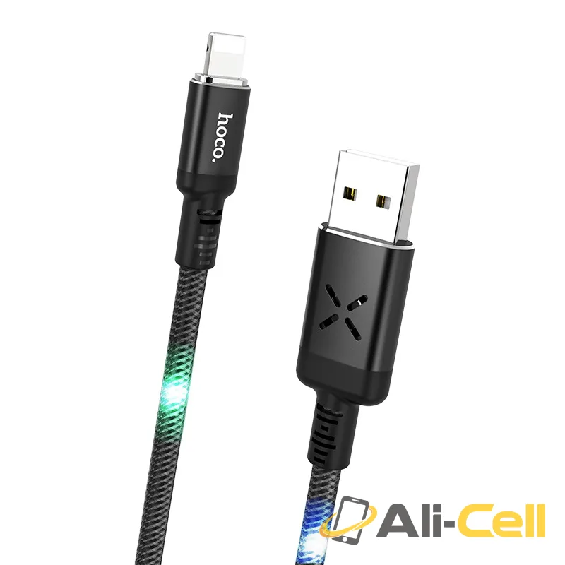 Cable USB to Lightning “U63 Spirit” charging data sync with backlight (U63 Lightning Black, 1.2m) — 2