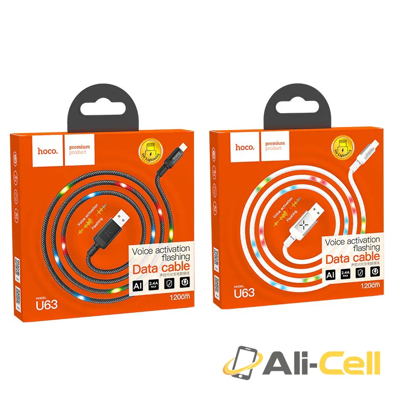 Cable USB to Lightning “U63 Spirit” charging data sync with backlight (U63 Lightning Black, 1.2m) — 7