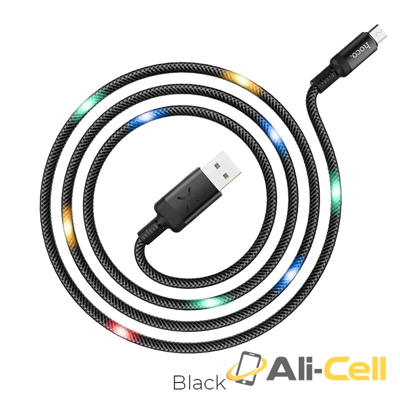 Cable USB to Micro-USB “U63 Spirit” charging data sync with backlight (U63 Micro Usb Black, 1.2m)