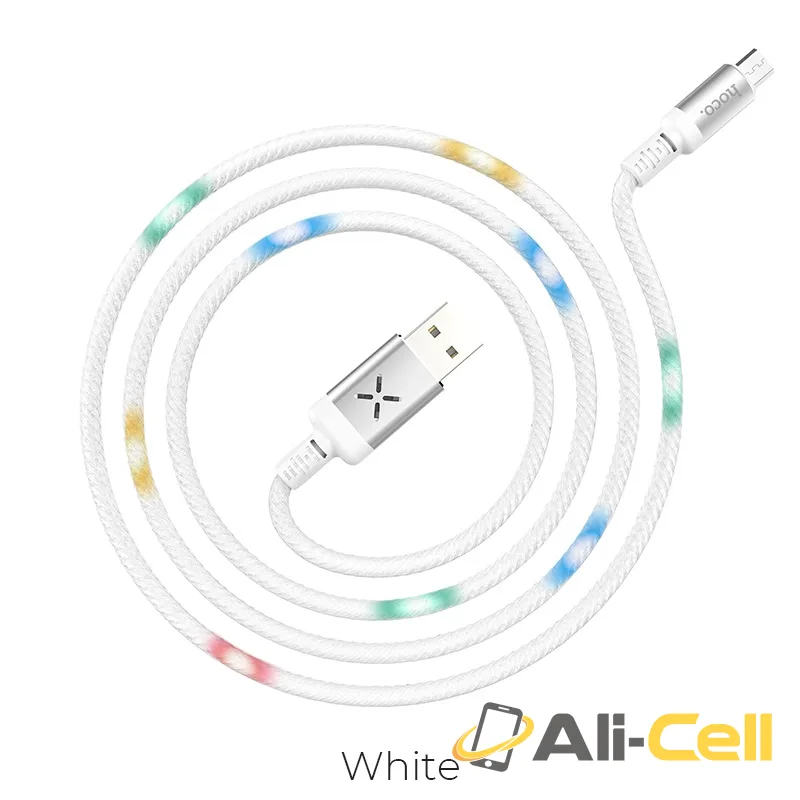 Cable USB to Micro-USB “U63 Spirit” charging data sync with backlight (U63 Micro Usb White, 1.2m)