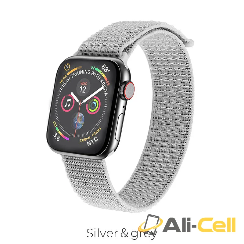 Watchband for Apple Watch series 4 / 3 / 2 / 1 “WB06 Tortuous” nylon (Wb06 Silver Grey, 38 40mm)