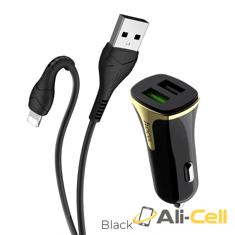 Car charger “Z31 Universe” double port QC3.0 set with cable (Z31 Lightning Black, Set With Lightning Cable)