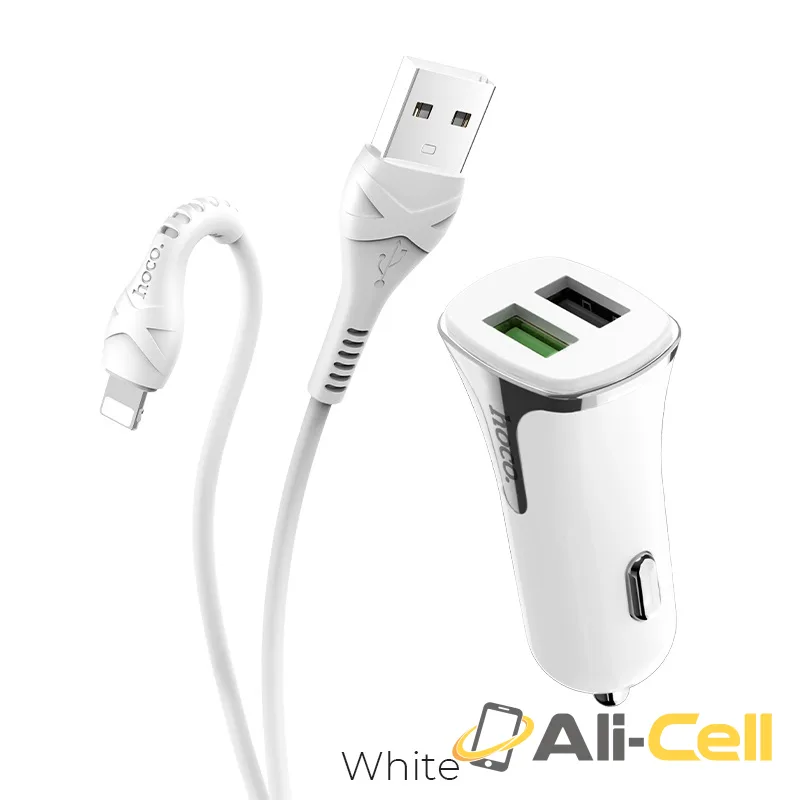 Car charger “Z31 Universe” double port QC3.0 set with cable (Z31 Lightning White, Set With Lightning Cable)