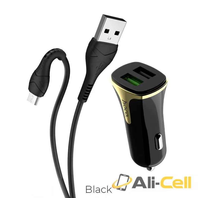Car charger “Z31 Universe” double port QC3.0 set with cable (Z31 Micro Usb Black, Set With Micro Usb Cable)