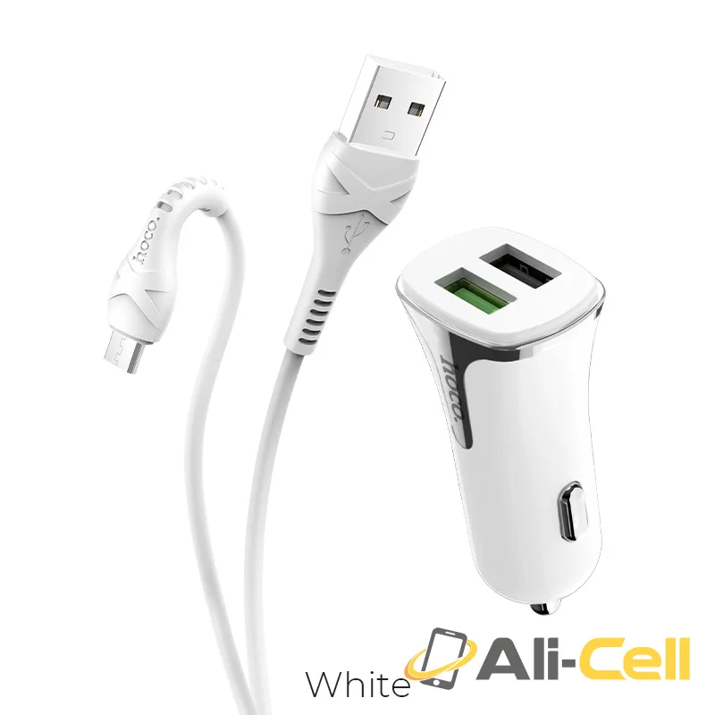 Car charger “Z31 Universe” double port QC3.0 set with cable (Z31 Micro Usb White, Set With Micro Usb Cable)