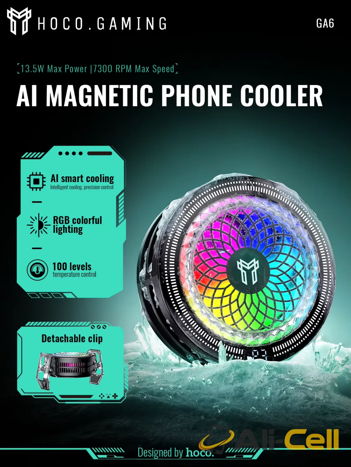 GA6 AI Magnetic Phone Cooler with RGB Display — 3