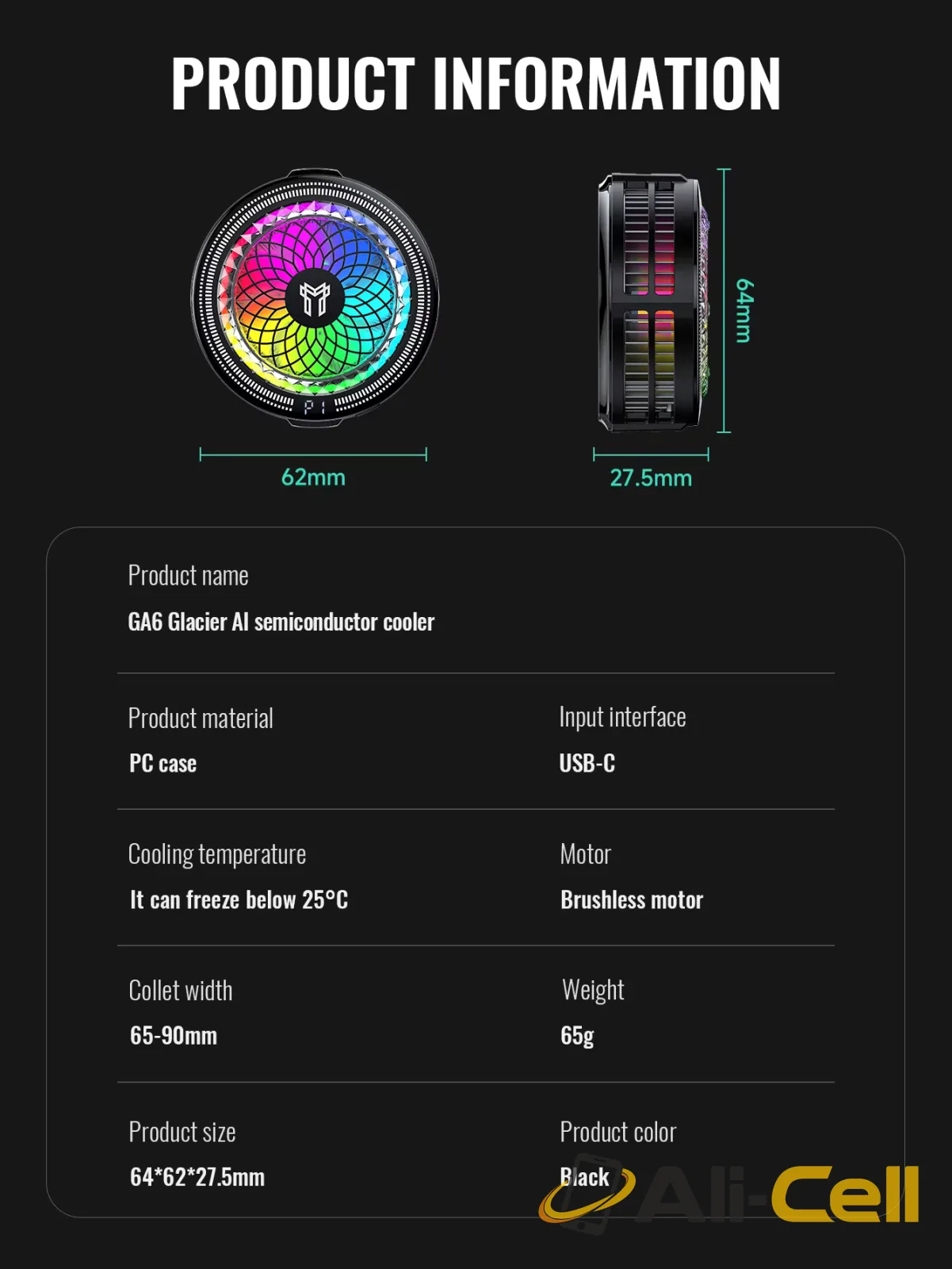 GA6 AI Magnetic Phone Cooler with RGB Display — 10