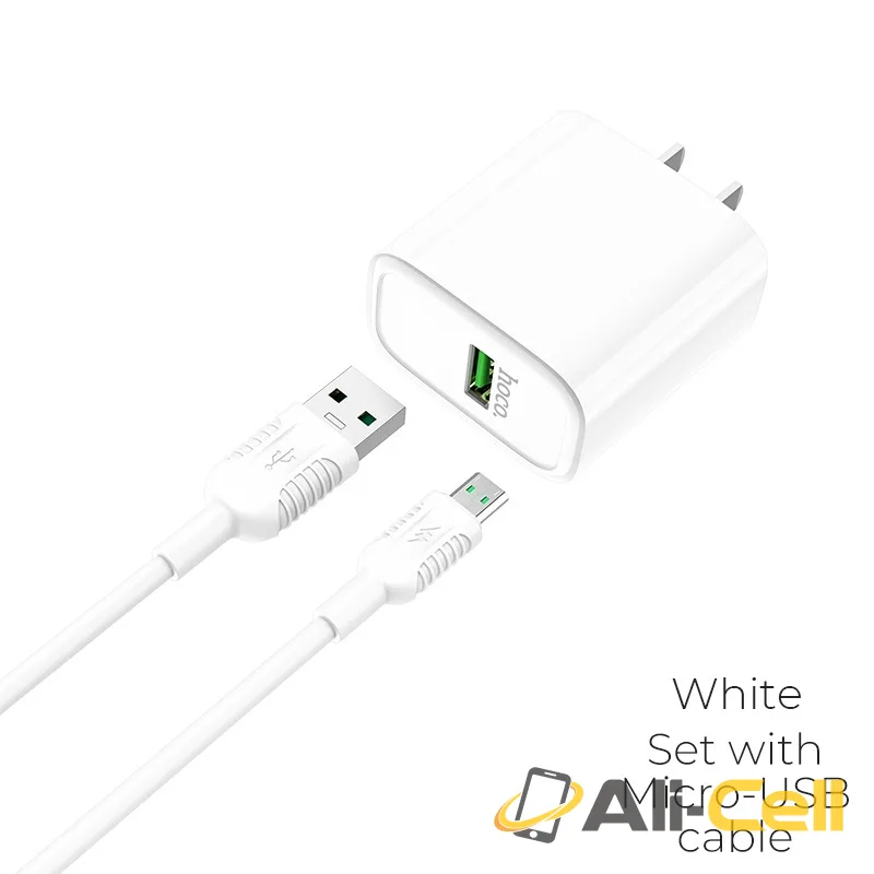Wall charger “C69 Dynamic power” CN plug single USB QC3.0 set with cable (C69 Micro Usb White, Set With Micro Usb Cable)