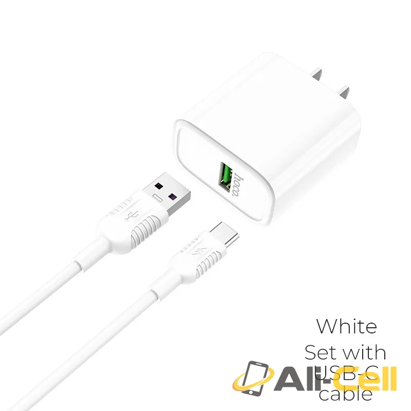 Wall charger “C69 Dynamic power” CN plug single USB QC3.0 set with cable (C69 Type C White, Set With Type C Cable)